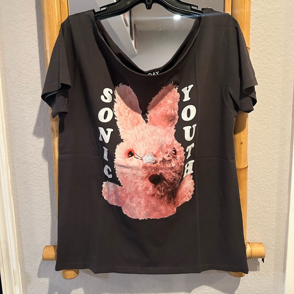 NWT DAY Sonic Youth graphic off-the-shoulder oversized tee / NEW - Picture 5 of 16